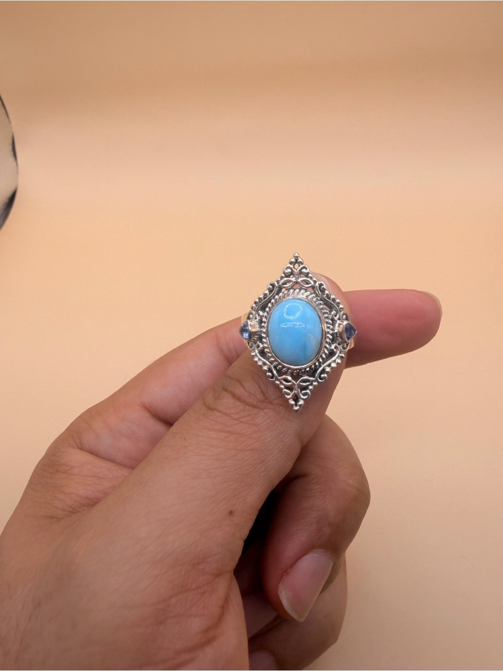925 Sterling Silver Tanzanite & Larimar Ring Size 10.